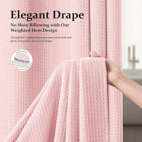 Dynamene Waffle Shower Curtain 256 GSM Heavy Duty Fabric 72"x72" Pink | Thick Textured Cloth, Weighted Hem, Water Repellent Washable, Hotel Luxury Polyester Shower Curtain Set for Bathroom 12 Hooks thumbnail 5