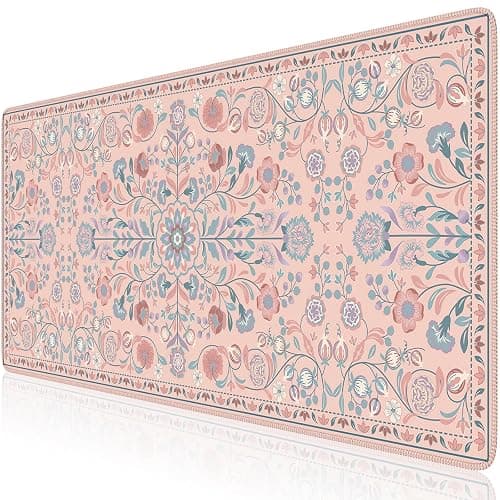 iCasso Desk Mat, Large Mouse Pad,35.4x15.7in,Peach Pink | Desk Pad Mat,Anti-Slip Big Mousepad with Stitched Edges for Work Home Offive thumbnail 6