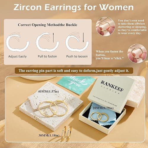 RANKEEF Gold/Silver Hoops Earrings For Women Hypoallergenic | S925 Silver Hoop Earings Lightweight Gold Hoops Gold Rhinestone Earring With Cubic Zirconia 20/30/40mm thumbnail 6