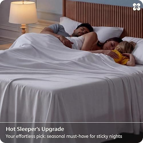 Bedsure PureWoven 100% Rayon Derived from Bamboo, Full Size Sheets, 4 PCS | Cooling Sheets for Hot Sleepers, Breathable & Silky Soft, 16" Deep Pocket, Hotel Luxury Bedding, White thumbnail 2