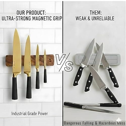 4 YORVOY Magnetic Knife Holder for Wall-16 inches long Kitchen Organizer- No Drilling Knife Magnetic Strip- Compact Utensil Holder- Acacia Wood Knife Rack- Strong Knife Magnet- Easy Installation thumbnail 5