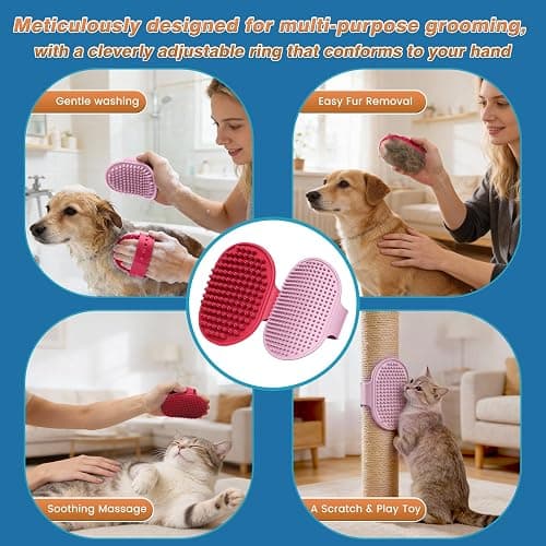 MIYIJHY 7-Piece Pet Grooming Kit with Storage Bag | Portable Bathing Set for Dogs & Cats | Includes Silicone Gloves, Deshedding Brushes & Finger Toothbrushes | All-in-One Pet Care (Pink) thumbnail 6