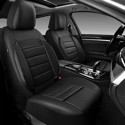 CAR PASS Leather Seat Covers Full Set Universal Water Resistant 3D Foam Back Support, Luxury Comfort Automotive 5 Seat Covers All Season Fit for SUV,Sedan,Van, Airbag Compatible Elegance(Pure Black) thumbnail 2