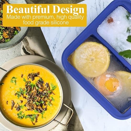 Kinggrand Kitchen 2 Cup Silicone Freezer Molds 2 Pack Silicone Freezer Tray with Lid Make 4 Perfect 2-Cup Portions - Easy Release Molds for Food Storage & Freeze Soup, Broth, Stew or Sauce thumbnail 6