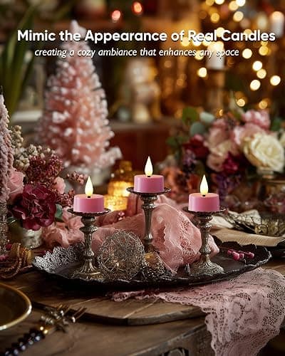 Amagic Flameless Pink Timer Remote Tealights Candles, 3D Black Wick Flickering Tea Light, 300+Hour Colored Votive Candles Battery Operated, Set of 12 for Romantic Wedding Decor, Baby Showers, Proposal thumbnail 4