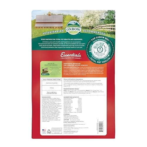 Oxbow Essentials Guinea Pig Food, Adult Guinea Pig, Made with Oxbow Timothy Hay, Pet Food Pellets with Vitamin C, Small Animal Pet Products, Made in USA, High Fiber, 10 lb. bag thumbnail 2