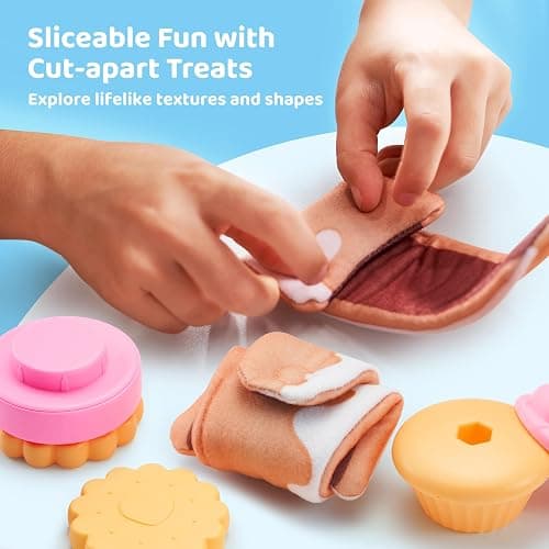 lalalark Cookie Play Food Set, Toddler Pretend Toys, 17 PCS Kitchen Toy Food Sets with Plastic Cookies, Baking Menu, Bakery Tray, and Play Money for Boys and Girls, Birthday Gift for Kids thumbnail 3