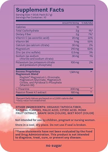 Recess Mood Powder, Calming Magnesium L-Threonate Blend with Passion Flower, L-Theanine, Electrolytes, Magnesium Calm Support Supplement - Gradient Berry Pack of 10 thumbnail 2
