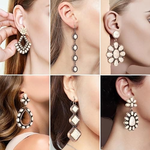 JMScape 6 Pairs Western Turquoise Earrings Set for Women Boho Vintage Dangle Earring Statement Country Cowgirl Jewelry Accessories for Gift thumbnail 3