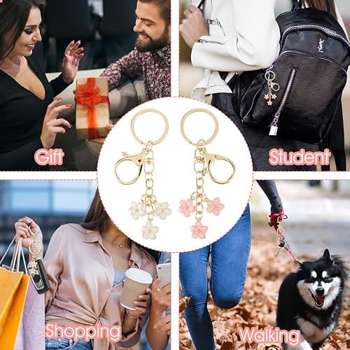 Ouligay 2-Piece Flower Keychain Set - Pink and White, Cute Bag Pendant Decoration with Lobster Clasp thumbnail 6