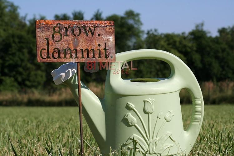 Grow. Dammit. Metal Garden Stake 20 to 28 Inches Tall (Small 20", Naturally Rusted) thumbnail 2