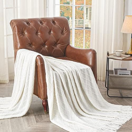 inhand Knitted Throw Blanket for Couch and Bed, Soft Living Room Home Decor Knitted Blanket with Tassel, Outdoor Lightweight Breathable Summer Blanket, Farmhouse Warm Woven Decorative, 50"x60" thumbnail 10