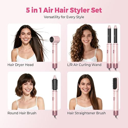Atopskins 5 in 1 Hair Dryer Brush Set, Hot Air Styler, Detachable Blow Dryer Brush, 3 Heat Settings Auto Curling Wrap Styler, Ionic Hair Styling Tools, Straight Curl Dry Volumiz Smooth (Pink) thumbnail 7