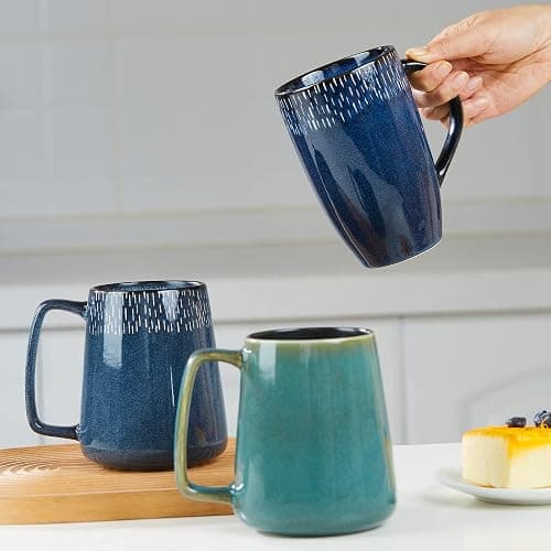 Large Ceramic Coffee Mugs, 24 OZ Extra Large Tea Cup, Jumbo Mug, Big Handle | Extra Large Tea and Coffee Cup for Office and Home, Microwave and Dishwasher Safe (24 oz Blue) thumbnail 5