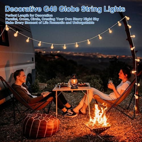 Bosceos Outdoor G40 LED Globe String Lights 25FT Dimmable Shatterproof Waterproof Patio Lights with 12+2 Bulbs Connectable Commercial Hanging Light for Patio Balcony Backyard Party (White Wire) thumbnail 6