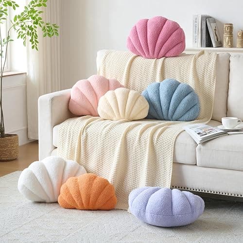 Mepherl White Seashell Throw Pillows,13 Inch Shell Shaped Pillows Decorative Throw Pillow,Soft Seashell Plush Pillow Cushion for Bed Couch Living Room Home Decor thumbnail 4