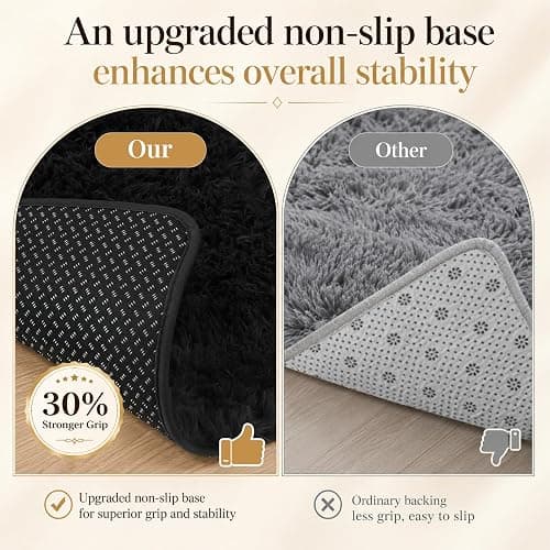 PLHXFR 6x9 Area Rugs Living Room: Fluffy Bedroom Rug Shag Carpet Black | Upgrade Non-Slip High Pile Carpet Fuzzy Plush Indoor Floor Decor Shaggy Rugs for Kid Boys Girls Playroom Nursery Modern Home thumbnail 6