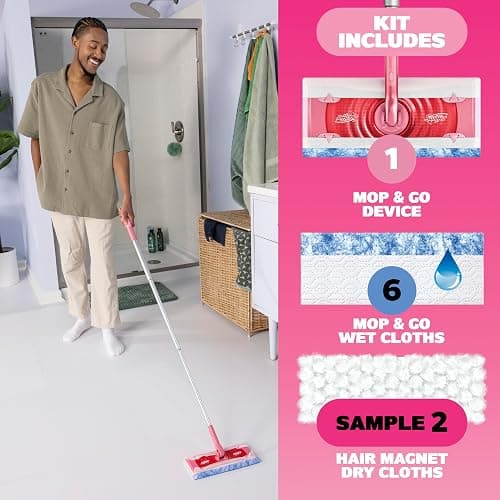 Swiffer Sweep and Mop Deluxe, Limited Edition Pink, 2-in-1 Floor Mopping and Sweeping Kit, Multi-Surface Kit for Floor Cleaning, Includes 1 Sweeper, 5 Heavy Duty Dry Cloths, 3 Heavy Duty Wet Cloths thumbnail 6