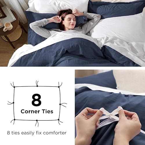 Bedsure Navy Duvet Covers Queen Size - Washed Duvet Cover, Soft Queen Duvet Cover Set 3 Pieces with Zipper Closure, 1 Duvet Cover 90x90 inches and 2 Pillow Shams thumbnail 5