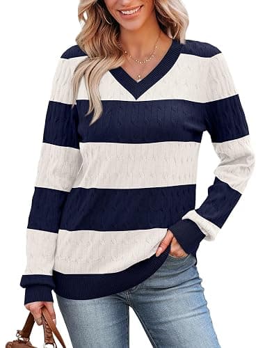 Sampeel Sweaters for Women Fashion 2025 Cable Knit Fall Clothes V Neck Business Casual Teacher Outfits thumbnail 3