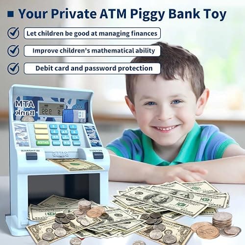 ATM Piggy Bank for Kids, Kids Bank for Real Money with Debit Card, Coin Recognition, Target Setting, Bill Feeder, Balance Calculator, Savings Machine Box, Gifts for Teen Boys Girls thumbnail 3