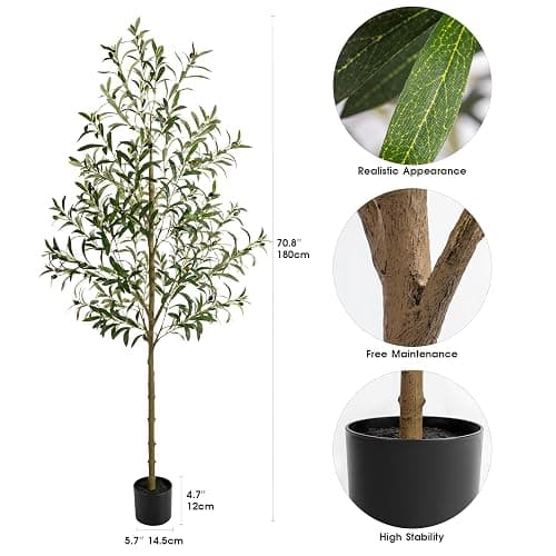 REIMUCO Fake Olive Tree - 6FT Fake Plants Indoor with Pot, Artificial Tree with Natural Olive Branches and Realistic Leaves, Silk Faux Trees for Modern Home Living Room Office Decor thumbnail 2