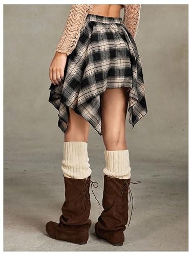 Verdusa Women's Y2k Goth Grunge Plaid Skirts Tie Vintage Asymmetrical Flowy Pleated Mini Skater Skirt thumbnail 3