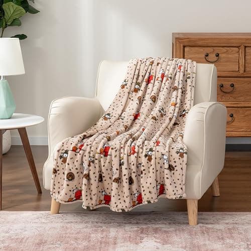 Berkshire Blanket Peanuts® VelvetLoft® Cute Character Snoopy Plush Oversized Kids Throw Blanket, Peanuts Snoopy and Woodstock Harvest Combo Linen (50in x 60in) thumbnail 5