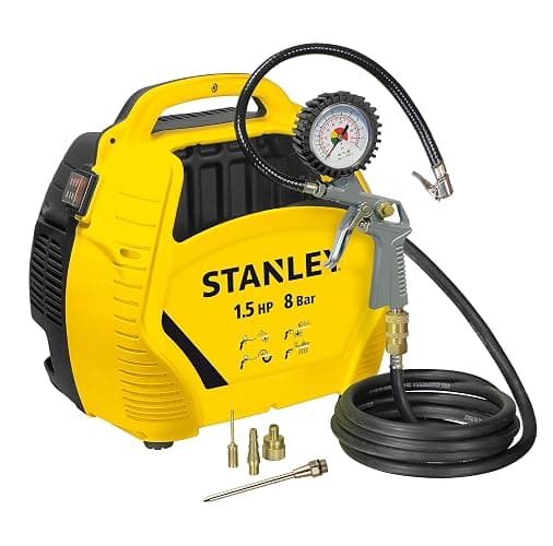 Stanley Compressore Aria Portatile 8 Bar - Compressore 8Bar Senza Olio con Attrezzi Pneumatici - Incl. Tubo dell'Aria da 3M, Pistola ad Aria con Manometro e 3 Ugelli - Giallo thumbnail 9