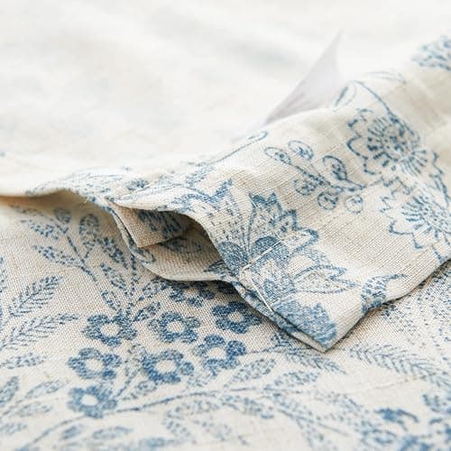 TOPICK Rideaux Cuisine Court Brise Bise Placard Fleuris Bleu 65L X 60H cm, 2 Panneaux de Brise-Bise Translucide en Effet Lin Style Pastoral Anglais à Passe Tringle, Moderne pour Fenêtre sous Evier thumbnail 5