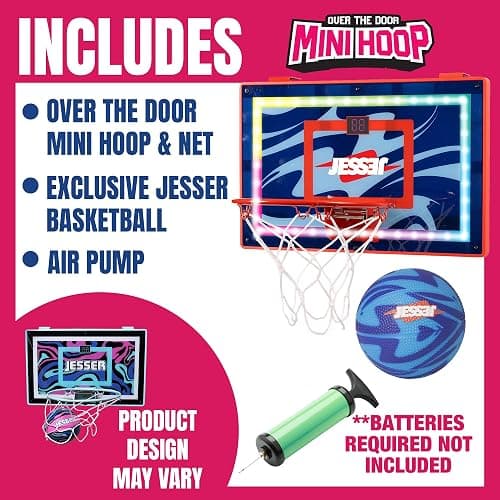 Jesser Basketball Hoop with Balls | Fun Indoor Game for All Ages 6+, Gift for Kids, Children, Teens & Families, Bedroom & Playroom | Toy for Boys & Girls (Ceiling Hoop or Over The Door) thumbnail 6