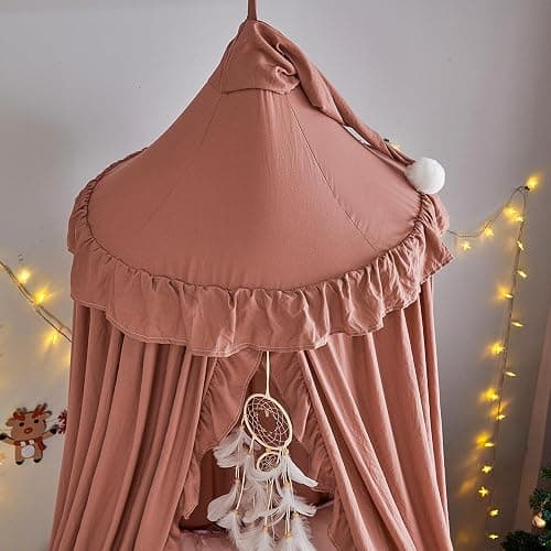 VETHIN Bed Canopy for Girls,Princess Round Dome Dreamy Mosquito Net Bedding Girls Room Castle Play Tent Hanging House Decor Reading Nook Canopies (JujubeRed) thumbnail 5