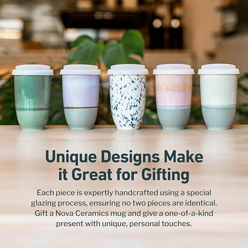 NOVA CERAMICS Travel Mug – Coffee Travel Mug – Reusable Coffee Cup Unique to Go Mug – Microwave & Dishwasher Safe Coffee White Tumbler - Gifts for Women Men Him Her – 12oz – Sea Mist thumbnail 5