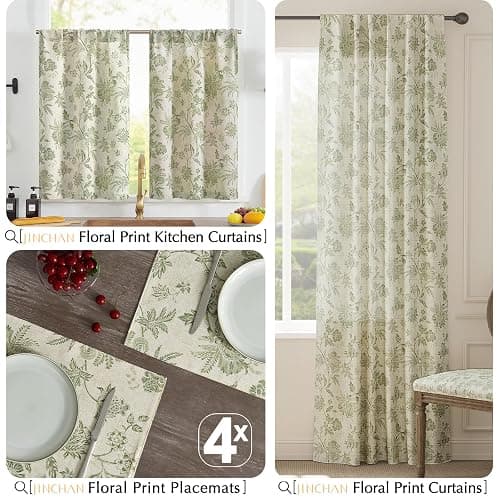 JINCHAN Linen Floral Fall Placemats Set of 4 Cloth Table Mats Rustic Cottagecore Jacobean Outdoor Seasonal for Kitchen Dining Table Decor Washable Tablemats 13x19 Inch Green thumbnail 8