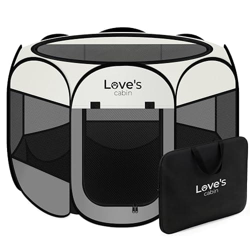 Love's cabin Pet Puppy Dog Playpen, Small Dog Tent Crates Cage Indoor/Outdoor, Portable Playpen for Cat, Foldable Pop Up Dog Kennel Playpen with Carring Case, Removable Zipper Top, Grey - Image 1