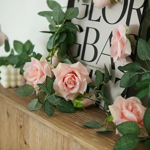 Felice Arts 2 Pack Pink Artificial Rose Garland Each 6.5FT Fake Rose Vine Hanging Floral Garland for Wedding Swing Table Centerpiece Arrangement Decor thumbnail 4