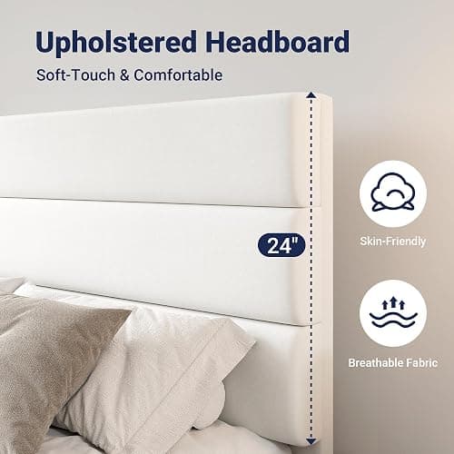 Allewie Modern Full Size Platform Bed Frame with 4 Storage Drawers and Velvet Upholstered Headboard, Wooden Slats Support, Upholstered Mattress Foundation/No Box Spring Needed/Easy Assembly, White thumbnail 4