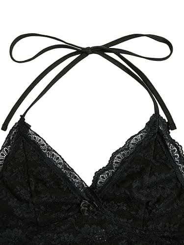 SHENHE Women's Y2k Lace Halter Top Tie Backless Deep V Neck Sexy Fitted Crop Top thumbnail 3