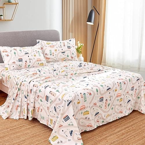 JSD Car Kids Printed Sheet Set Full Size, 4 Piece Soft Microfiber Bed Sheets Deep Pocket thumbnail 2