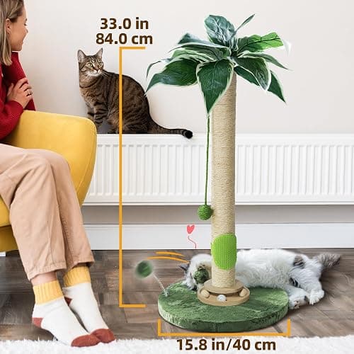 Fantasreen Cat Scratching Post 33'' Cat Scratcher Tall Scratching Posts for Indoor Cats with Cat Toy and Interactive Ball Self Groomer for Kittens Adults Cats thumbnail 6