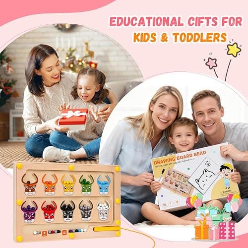 2 IN 1 Magnetic Color and Number Maze, Montessori Toys with Drawing Board for 3 4 5 Year Old, Wooden Magnet Balls Puzzles, Learning Educational Toys for Kids Toddlers Boys Girls Christmas Birthday thumbnail 9