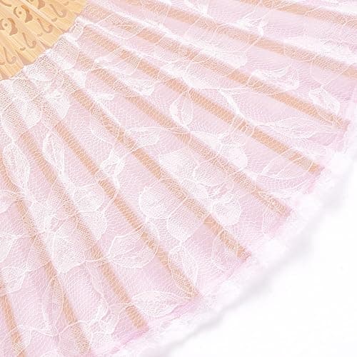 choyaxo Lace Handheld Chinese Folding Fan Bamboo Silk Folding Fan for Women Wedding Decoration Dancing Party,Pink thumbnail 5