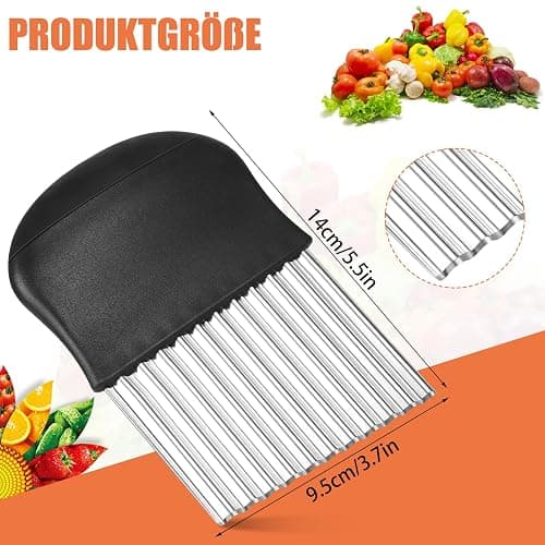 Wellenschneider,14x9,5 cm Riffelmesser Wellenmesser Kinder Wellenschnittmesser Gurkenschneider Pommesschneider Kartoffelschneider Beikost Zubehör Edelstahl für Pommes Kartoffeln Gemüse Obst Gurken thumbnail 3