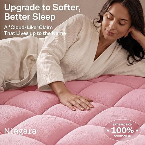 Niagara Sleep Solution Twin Ultra Soft Mattress Topper — Back Pain Relief | Rayon Derived from Bamboo, 20" Deep Pocket, Breathable Pillow Top Mattress Pad, Perfect for Hot Sleepers, Pink thumbnail 2