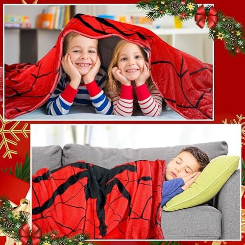 Breling Spider and Spiderweb Throw Blanket 50"x60" Red and Black Spider Web Blanket Winter Warm Decor Fluffy Soft Flannel for Couch Home Decor Gifts thumbnail 3