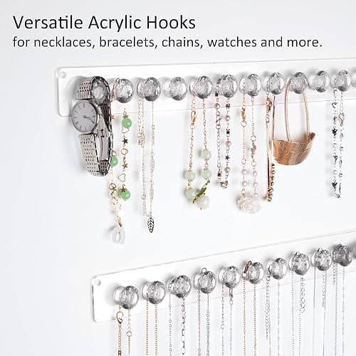 Newellsail Halsketten-Aufhänger Acryl-Halskettenhalter Wandmontage Schmuck-Organizer mit 12 Diamant Form Haken für Halsketten, Armbänder, Ketten, Ohrringe, 2 Stück (Transparent) thumbnail 4