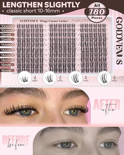 Manga Lash Clusters Kit Natural Wispy Cluster Eyelash Extensions Kit 180 Pcs Fairy C Curl Cluster Lashes 10-16mm Fluffy Lash Extensions Kit Anime Cosplay No Plastic Feel Individual Lash thumbnail 6