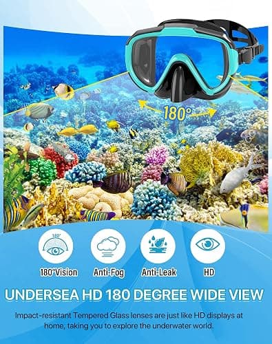 Ubekezele Snorkeling Gear for Adults Men Women,4 in 1 Snorkel Set with Panoramic View Diving Mask Anti-Fog Anti-Leak,Dry Top Snorkel,Fins and Travel Bag for Swimming,Snorkeling and Travel Diving thumbnail 2