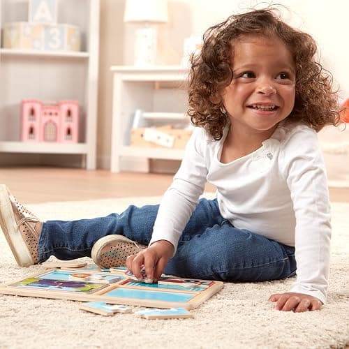 Melissa & Doug Natural Play Wooden Puzzle: Ready, Set, Go (Four 4-Piece Vehicle Puzzles) thumbnail 2