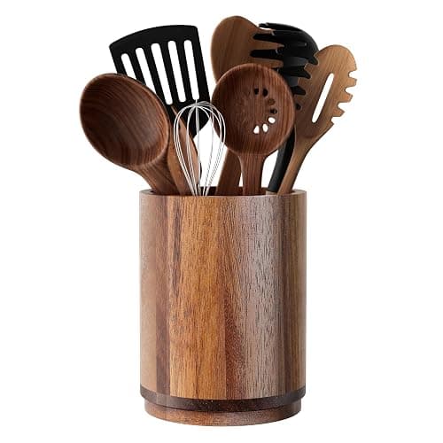 Segtenant Utensil Holder, Acacia Wood Kitchen Utensil Holder for Countertop, 360°Rotating Cooking Utensil Crock for Kitchen Counter, 7.2" Large Utensil Organizer for Spatula - Image 1